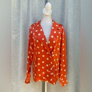 Escada Margaretha Ley Orange white polka dots blouse